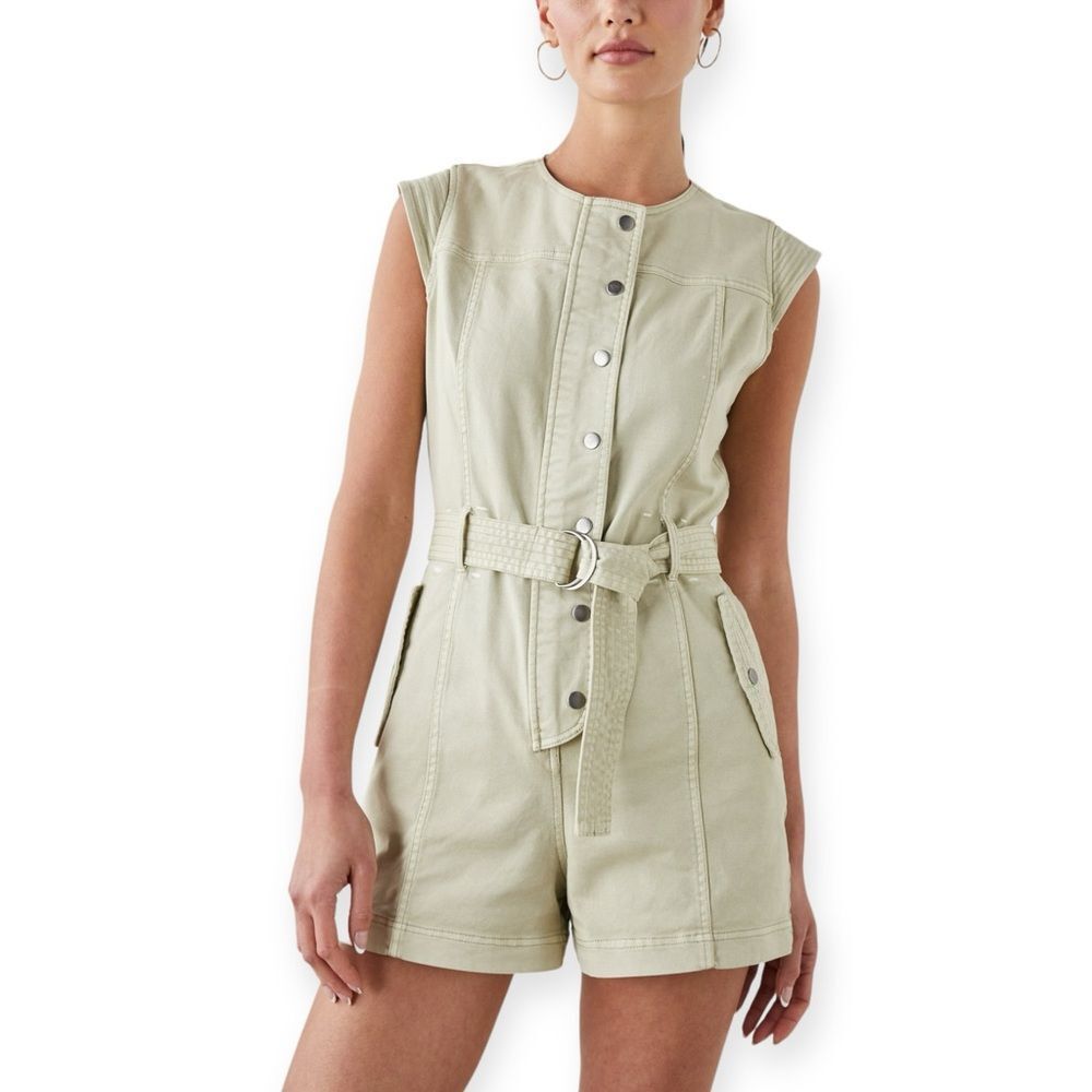 Rails Olive Green Sleeveless Cotton Romper with Belt